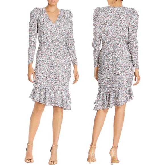 Notes Du Nord Naya Ruched Front Dress Flower Symphony NWT Asymmetrical Hem 8 - Picture 1 of 16